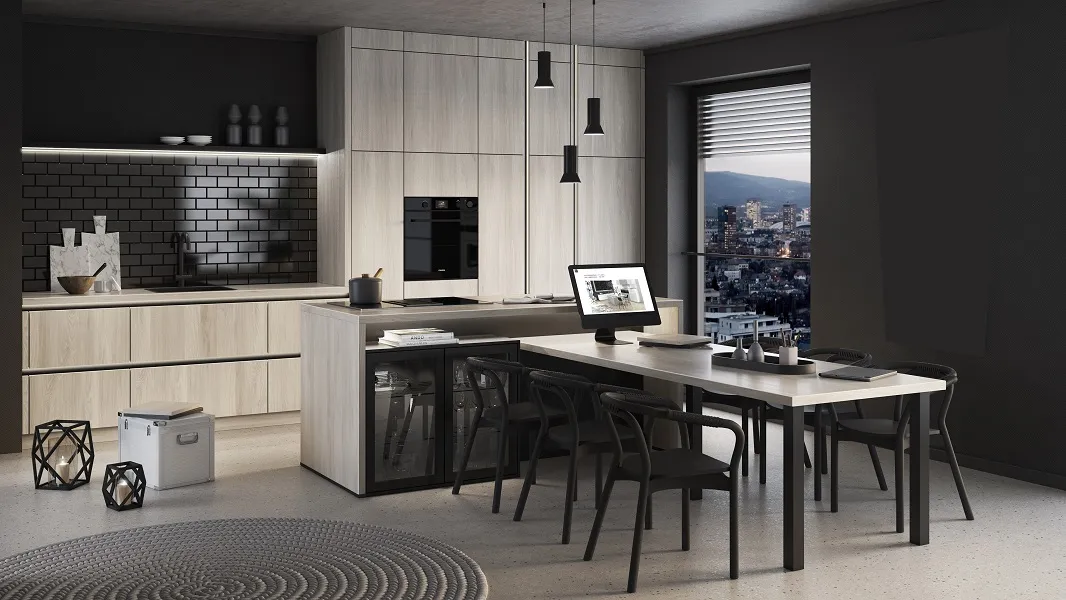 Beaucoup de rangements pour cette cuisine bois sans poignée